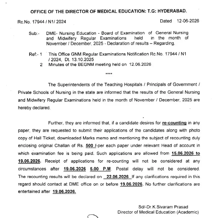 DME Telangana GNM Results 2026 Out, 1st, 2nd, 3rd Semester Marksheets_3.1